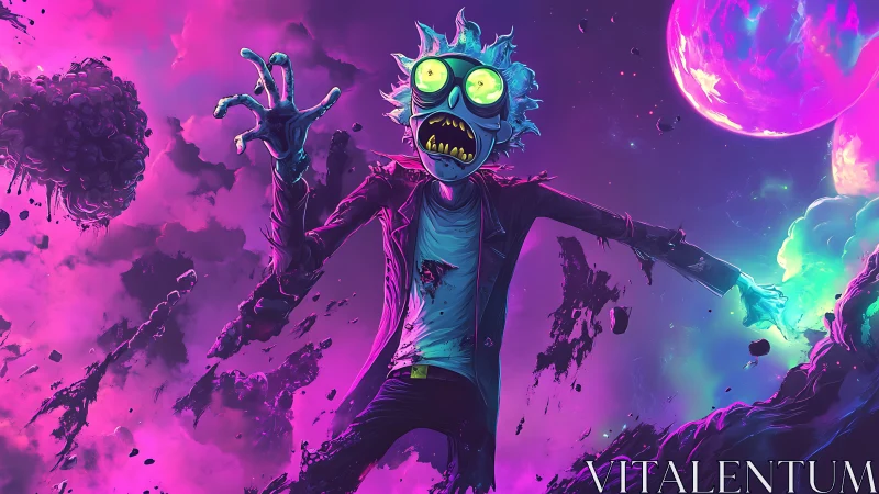 Neon-crazed scientist rips open a glowing cosmic dimension.