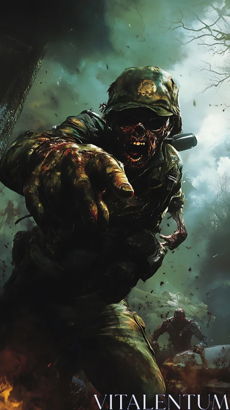 Undead soldier lunges forward in decayed battlefield haze.