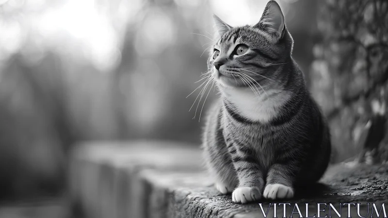 Tabby Cat Portrait in Monochromatic Study.