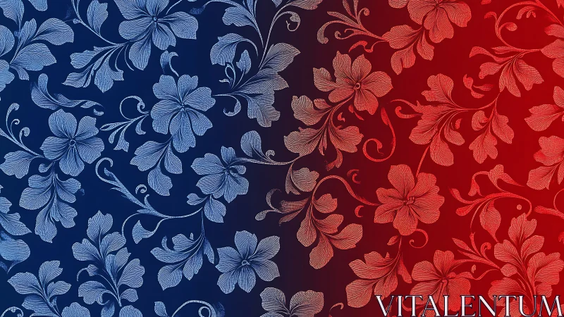 Floral gradient pattern with blue to red engraved blooms.