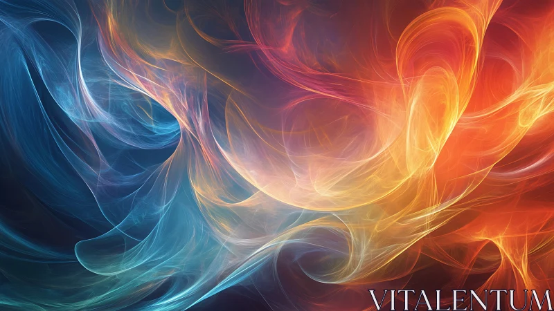 Abstract energy waves blend cool blue and warm orange light