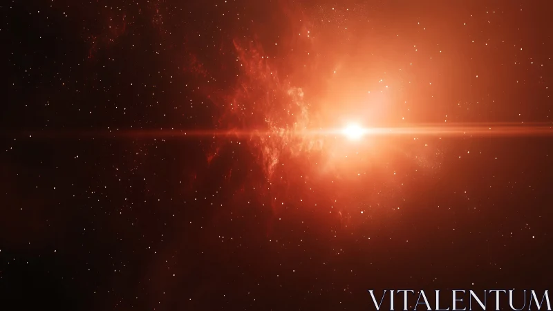 Stellar nebula burst with radiant horizontal flare in red space.