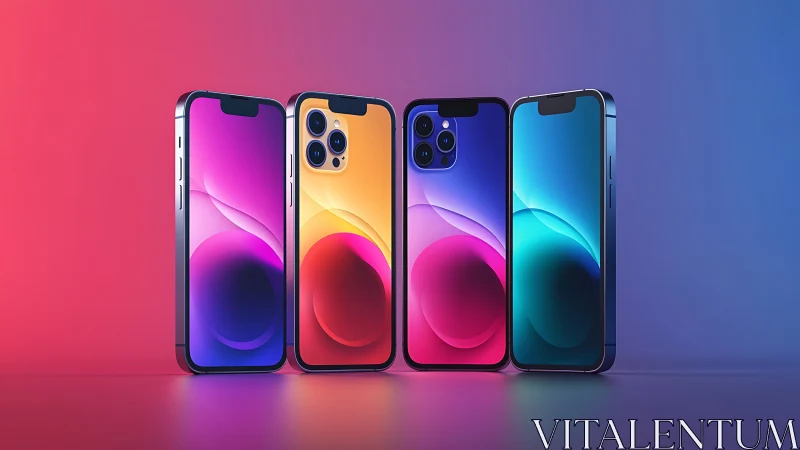 Four iPhones display vibrant gradient wallpapers