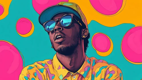 Pop art portrait isolates a neon-clad man in graphic contours