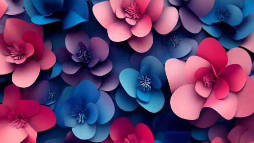 Layered pink and blue paper flowers create bold 3D bloom
