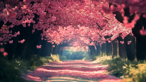 Cherry blossom tunnel renders atmospheric depth in soft focus