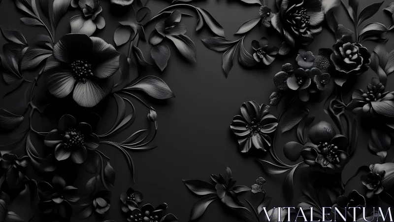 Monochromatic floral arrangement with dimensional relief rendering.