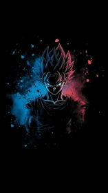 Electric warrior silhouette glows in bold neon splashes