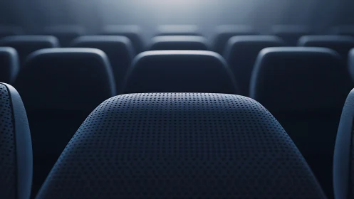 Soft-focus rows of empty theater seats in cool light.