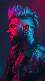 Neon warrior pauses mid-glow in electric magenta and cyan