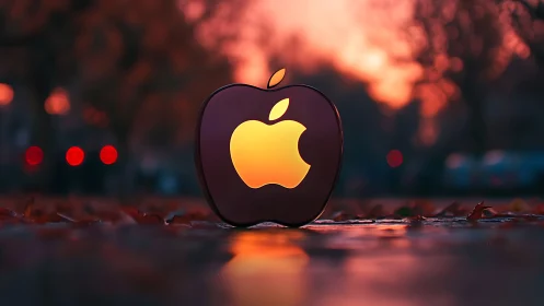 Apple Logo with Glowing Interior Against Warm Bokeh Backdrop.