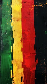 Vertical strokes of green, yellow, red and black paint.