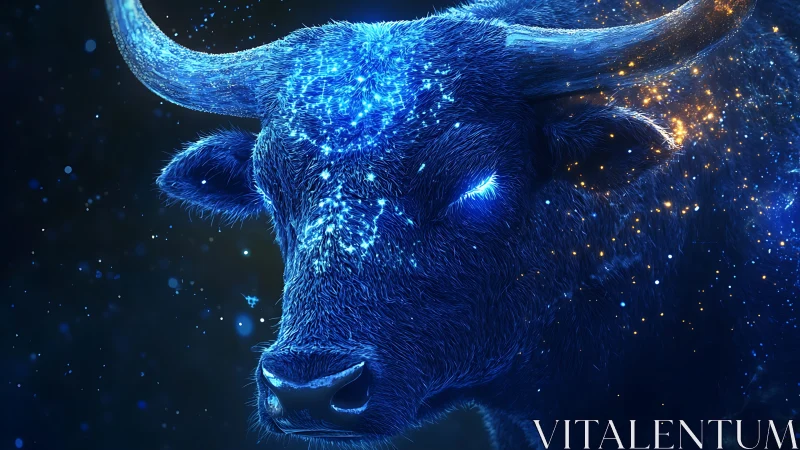 Bioluminescent cyber-bull rendered in high-definition neon glow