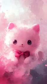 Soft-focus digital painting of pink kitten with bow tie.