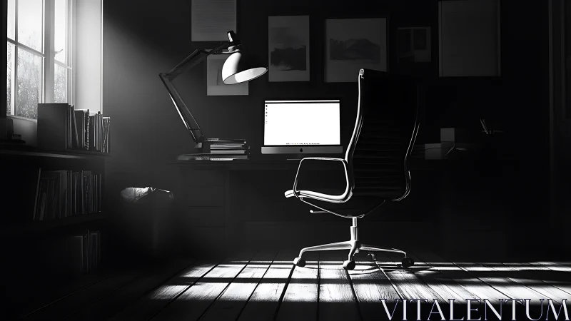 Morning light gently transforms a modern black home office