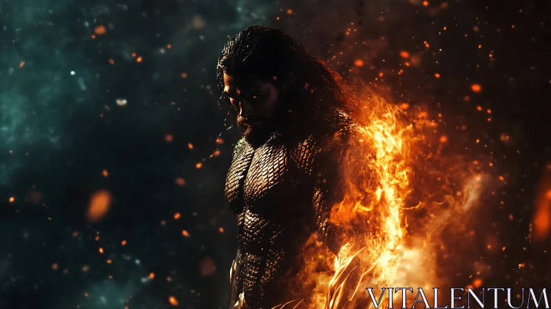 Ember crowned warrior sinking into stormlit shadowfire.