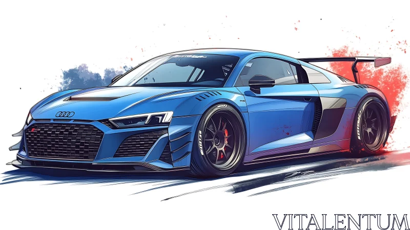 Blue Audi R8 sports car illustration with track body kit.
