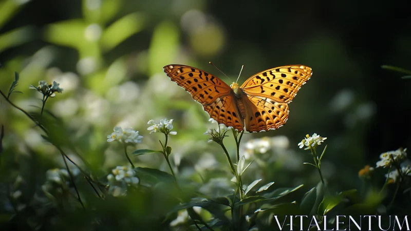 Macro telephoto capture isolates orange butterfly in shallow focus