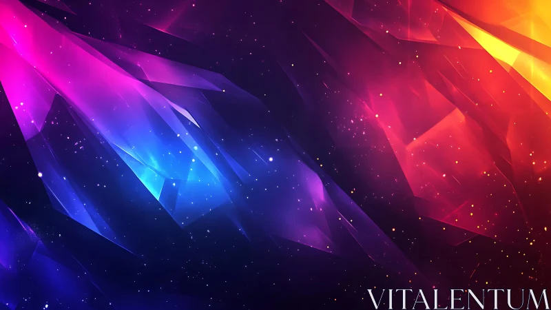 Vivid abstract geometric shards with cosmic gradients and glowing light.
