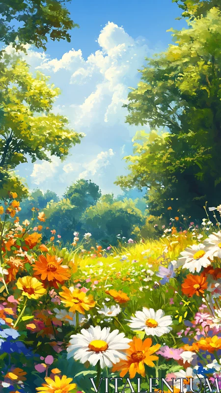 Vibrant Wildflower Meadow with Volumetric Sky Rendering and Layered Atmospheric Depth