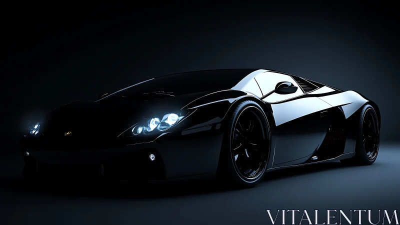 Midnight black supercar in low key studio lighting profile