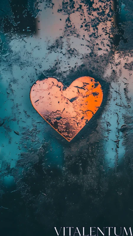 Chromatic Heart Form Against Corroded Teal Substrate.