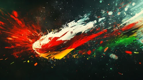 Colorful comet of paint streaks joyfully across deep space