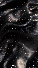 Midnight satin fabric with scattered golden glitter highlights.