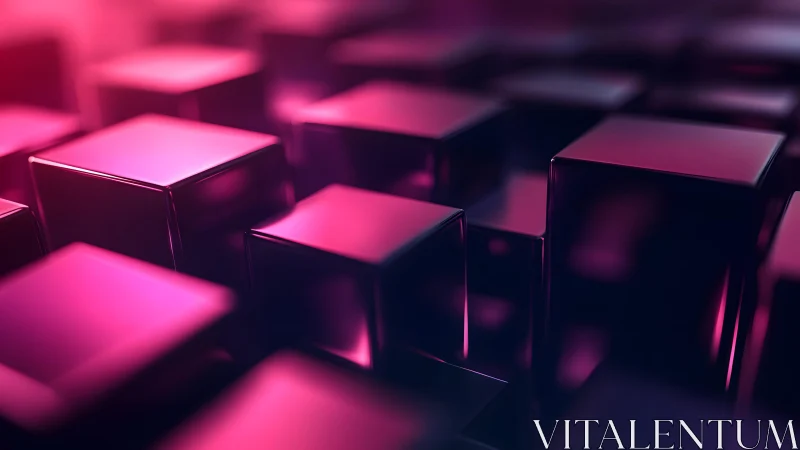 Glossy magenta cubes form reflective 3D grid with shallow depth