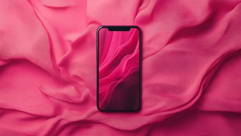 Smartphone Suspended in Liquid Magenta Chaos.
