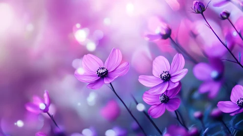 Magenta Dreams Bloom: Cosmos Flowers Dancing in Ethereal Light