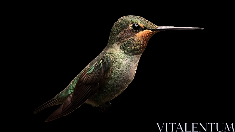 Detailed portrait of a vibrant hummingbird on black background.