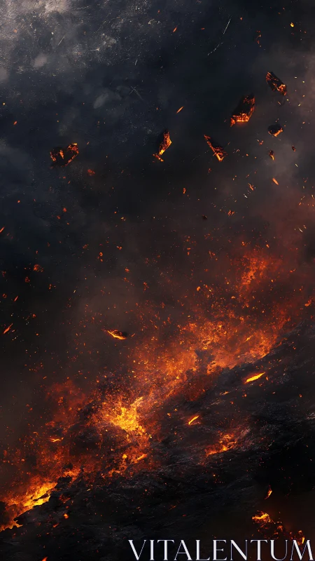 Inferno: Raging flames consume the darkness in a volcanic landscape.