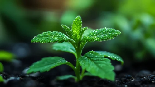 Macro analysis of dew-coated seedling under shallow focus.
