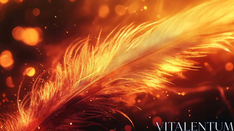 Incandescent feather macro with dynamic bokeh and ember-like particles