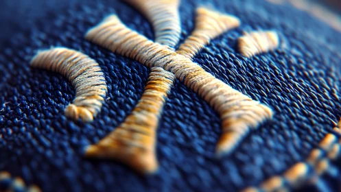 Embroidered Thread Spirals on Textured Fabric Surface.