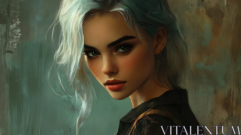 Silver-haired portrait glows with moody teal brushwork.