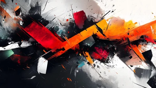 Dynamic Abstract Painting with Bold Red and Orange Streaks.