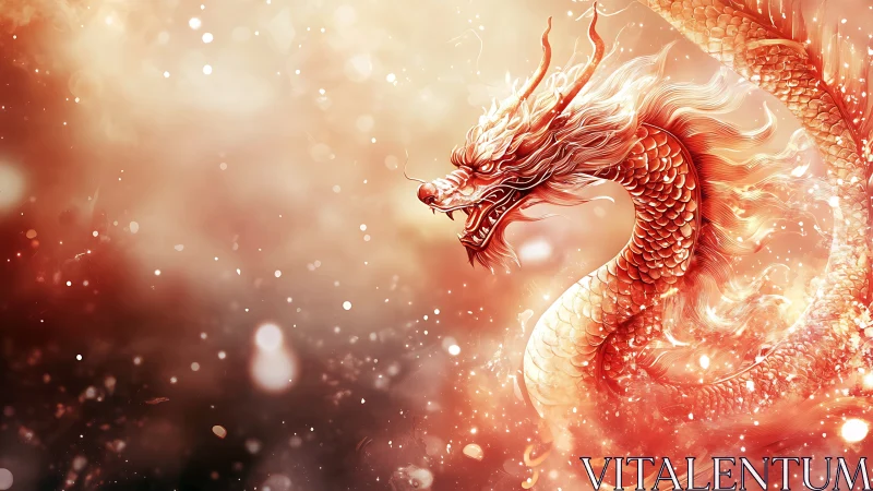 Fiery serpentine dragon coiled in glowing ember haze.