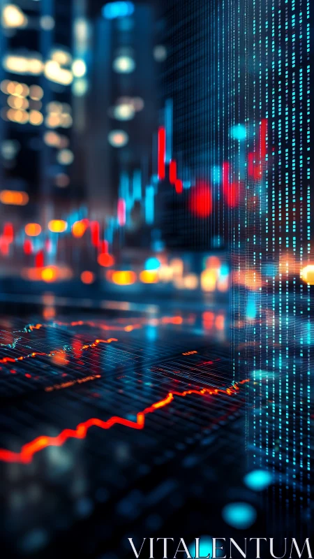 Digital financial market chart with data streams at night.