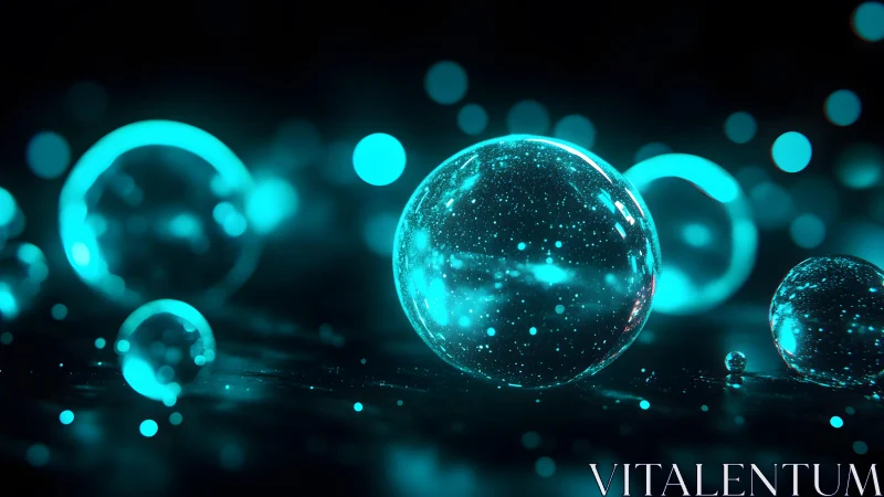 Glowing Neon Blue Glass Spheres in Futuristic Abstract Style.
