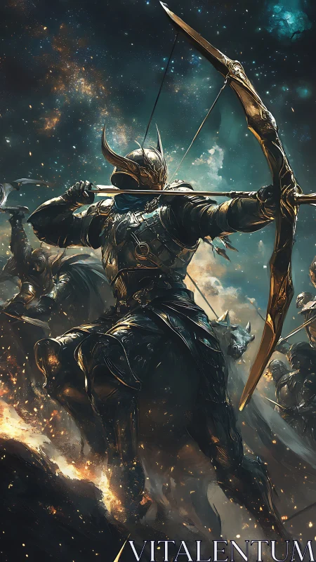 Star-forged archer knight leading a celestial cavalry charge.