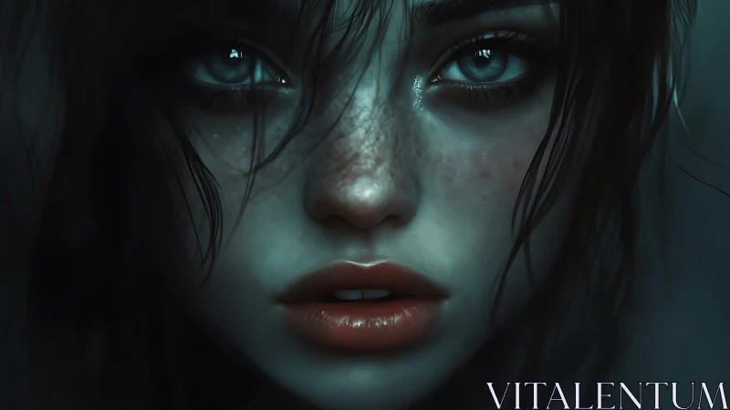 Close-up digital portrait of young woman with wet hair.