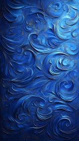 Impasto blue swirl relief exhibits dense layered vortex structures
