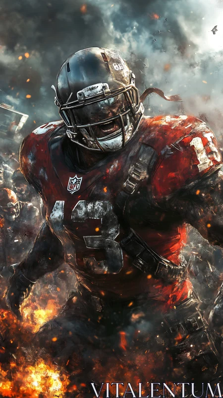 Dynamic gridiron warrior in explosive digital painting composition.