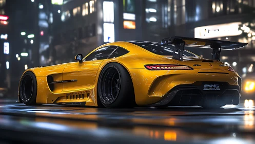 Midnight city slicker slips through neon with golden thunder