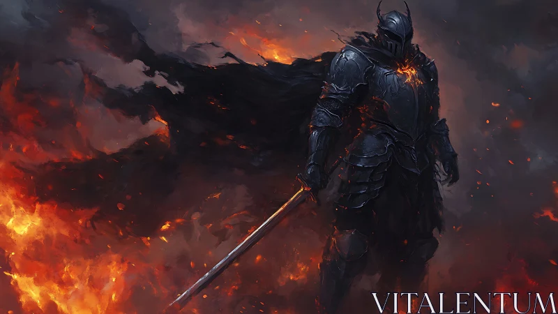 Fire-drenched dusk crowns the black knight in molten wrath