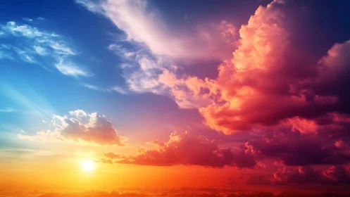 Sunset horizon with stratified clouds under mixed spectrum.