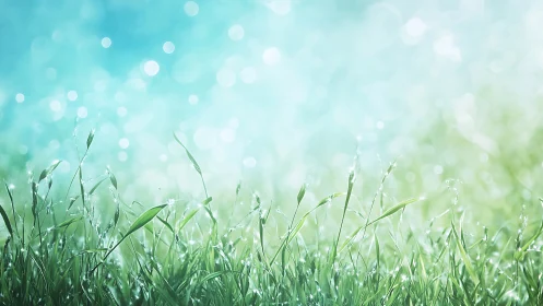 Morning dew whispers over dreamy turquoise meadow light.