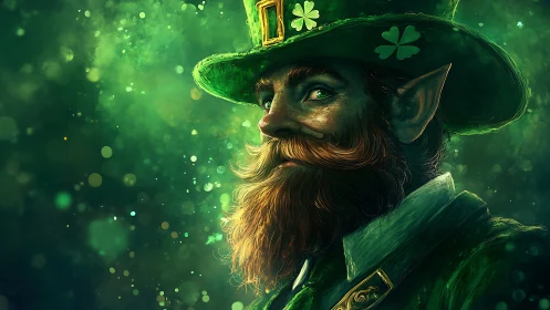 Emerald-slicked leprechaun glows under shamrock dusted light